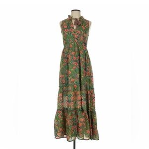 NATURAL LIFE Vibrant Green and Orange Floral Maxi Dress Size XS